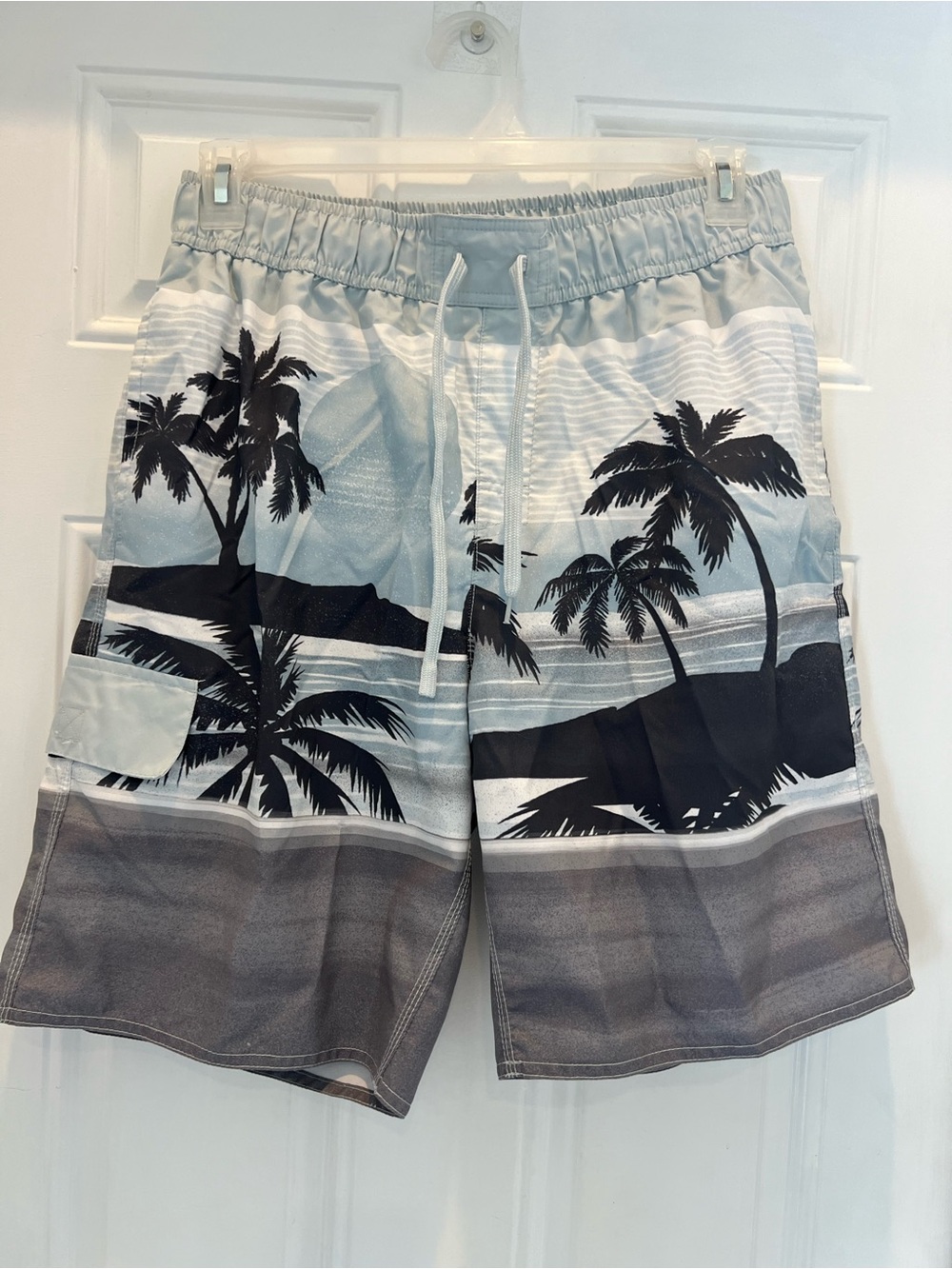 U.S. Apparel Men’s Swim Shorts Size L Blue/White Tropical Drawstring #978